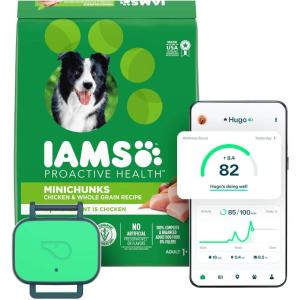 imageIAMS Adult Minichunks Small Kibble Dry Dog Food Chicken 15 lb Bag  Whistle Health Smart Device  Dog Health and Fitness Tracker