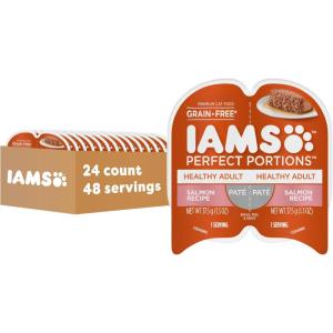 imageIAMS Perfect Portions Healthy Adult Grain Free Wet Cat Food Pate Salmon Recipe 26 oz Easy Peel TwinPack Trays 24 Count 48 ServingsSalmon