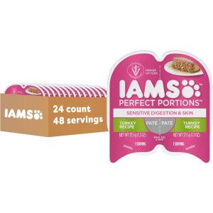imageIAMS Perfect Portions Healthy Adult Grain Free Wet Cat Food Pate Salmon Recipe 26 oz Easy Peel TwinPack Trays 24 Count 48 ServingsTurkey