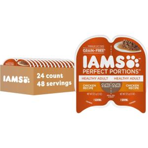 imageIAMS Perfect Portions Healthy Adult Wet Cat Food Cuts in Gravy Chicken Recipe 26 oz Easy Peel TwinPack Trays 24 Count 48 ServingsChicken