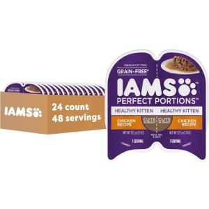 imageIAMS Perfect Portions Healthy Kitten Grain Free Wet Cat Food Cuts in Gravy Chicken Recipe 26 oz Easy Peel TwinPack Trays 24 Count 48 ServingsChicken