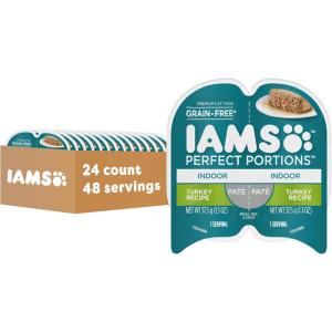 imageIAMS Perfect Portions Indoor Adult Grain Free Wet Cat Food Pate Turkey Recipe 26 oz TwinPack Trays 24 Count 48 Servings