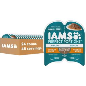 imageIAMS Perfect Portions Indoor Adult Wet Cat Food Cuts in Gravy Salmon Recipe 26 oz Easy Peel TwinPack Trays 24 Count 48 ServingsChicken