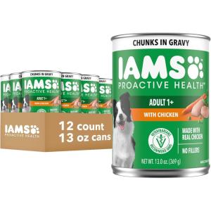 imageIAMS Proactive Health Adult Wet Dog Food Chicken Chunks in Gravy or Beef Chunks in Gravy 13 oz Cans 12 Count Pack of 1Chicken