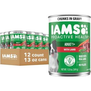 imageIAMS Proactive Health Adult Wet Dog Food Chicken Chunks in Gravy or Beef Chunks in Gravy 13 oz Cans 12 Count Pack of 1Lamb