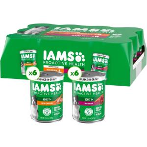 imageIAMS Proactive Health Adult Wet Dog Food Chicken Chunks in Gravy or Beef Chunks in Gravy 13 oz Cans 12 Count Pack of 1Variety Pack