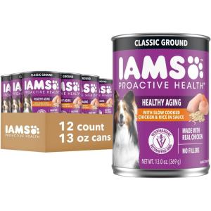 imageIAMS Proactive Health Healthy Aging Wet Dog Food Classic Ground with Slow Cooked Chicken and Rice 13 oz Cans 12 Count Pack of 1
