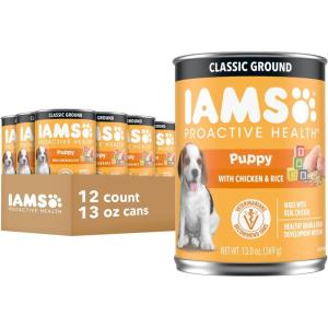 imageIAMS Proactive Health Puppy Wet Dog Food Classic Ground with Chicken and Rice 13 oz Cans 12 Count Pack of 1
