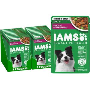 imageIAMS Proactive Health Adult Wet Dog Food Chicken Peas and Carrots Recipe 35 oz Pouch 16 Count Pack of 1Beef