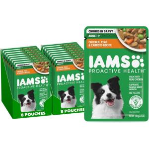 imageIAMS Proactive Health Adult Wet Dog Food Chicken Peas and Carrots Recipe 35 oz Pouch 16 Count Pack of 1Chicken