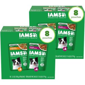 imageIAMS Proactive Health Adult Wet Dog Food Chicken Peas and Carrots Recipe 35 oz Pouch 16 Count Pack of 1Variety Pack Chicken  Beef